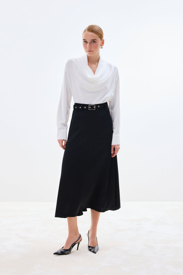 Sateen Jupe en satin à ceinture - Noir