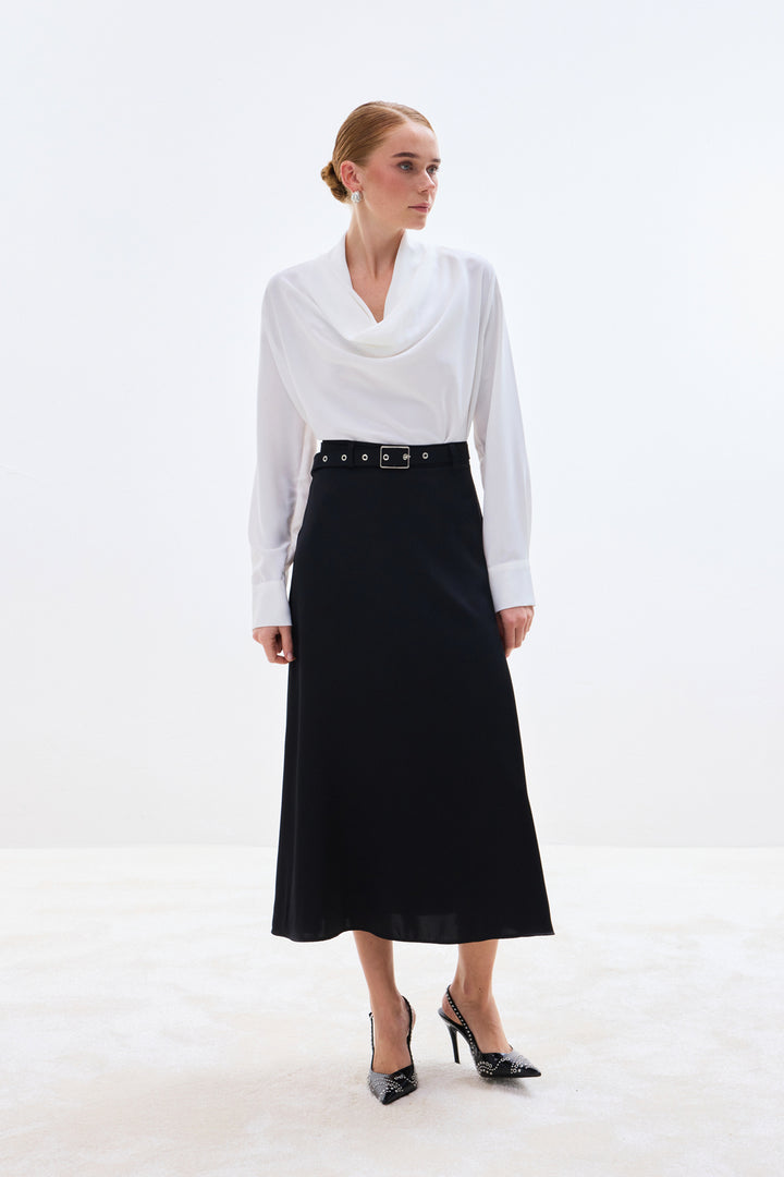 Sateen Jupe en satin à ceinture - Noir