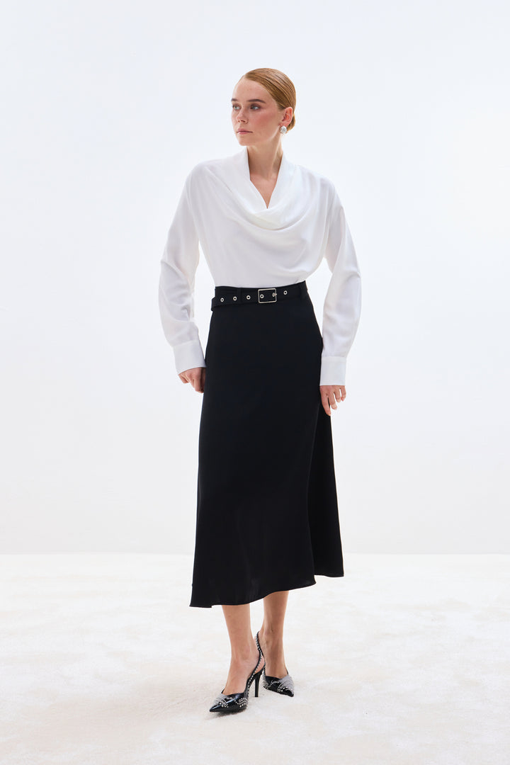 Sateen Jupe en satin à ceinture - Noir