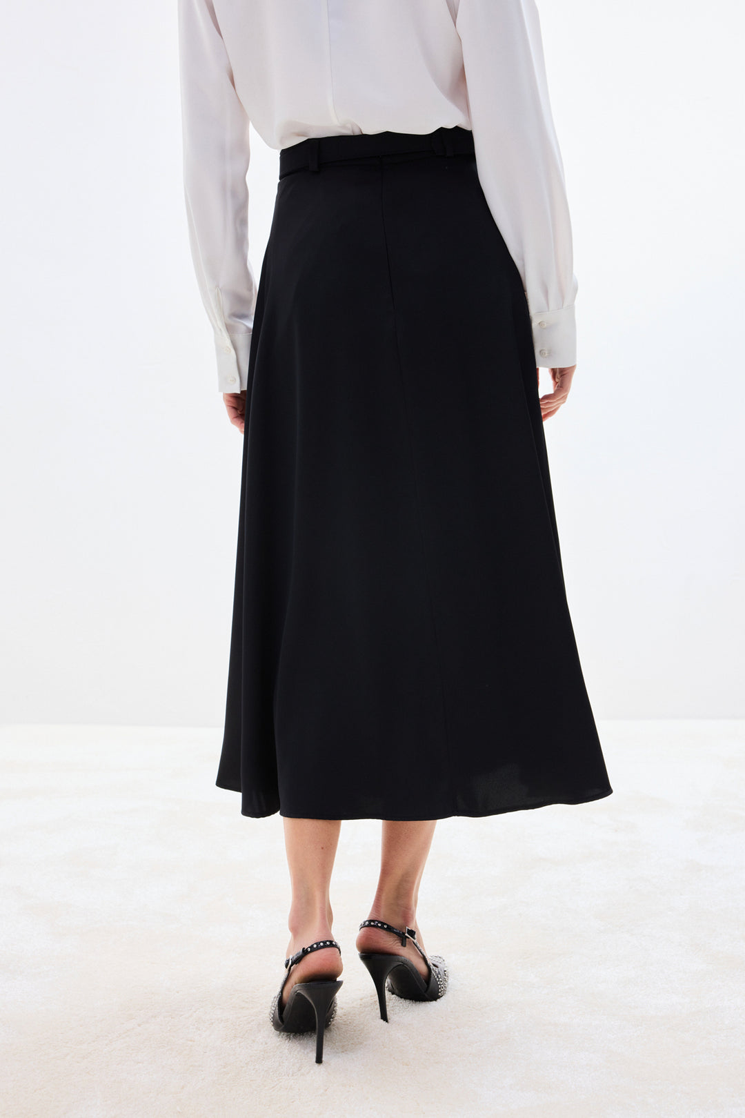 Sateen Jupe en satin à ceinture - Noir