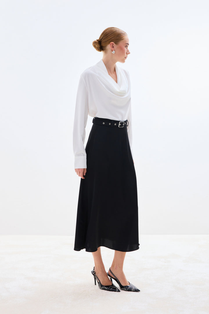 Sateen Jupe en satin à ceinture - Noir