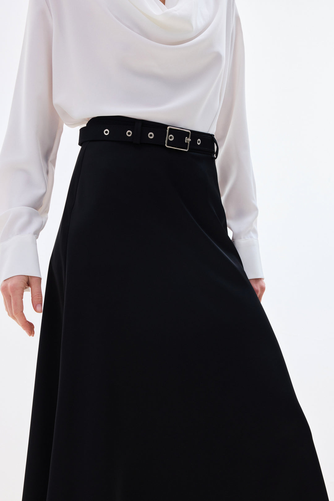Sateen Jupe en satin à ceinture - Noir