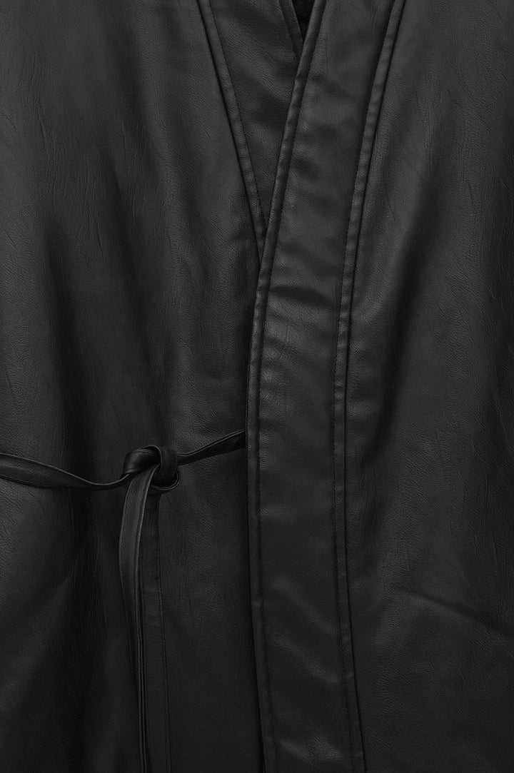 Giesto Kimono en cuir noir avec ceinture - Noir