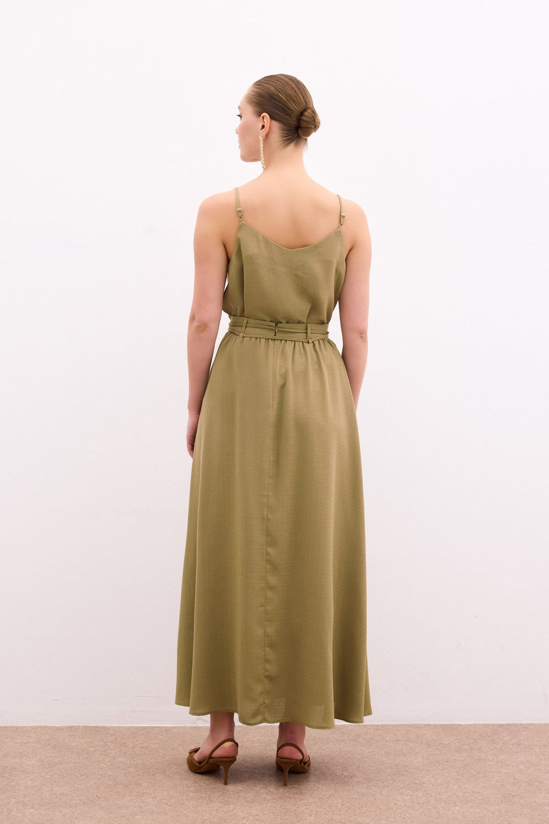 Sateen Jupe longue ceinturée - Kaki