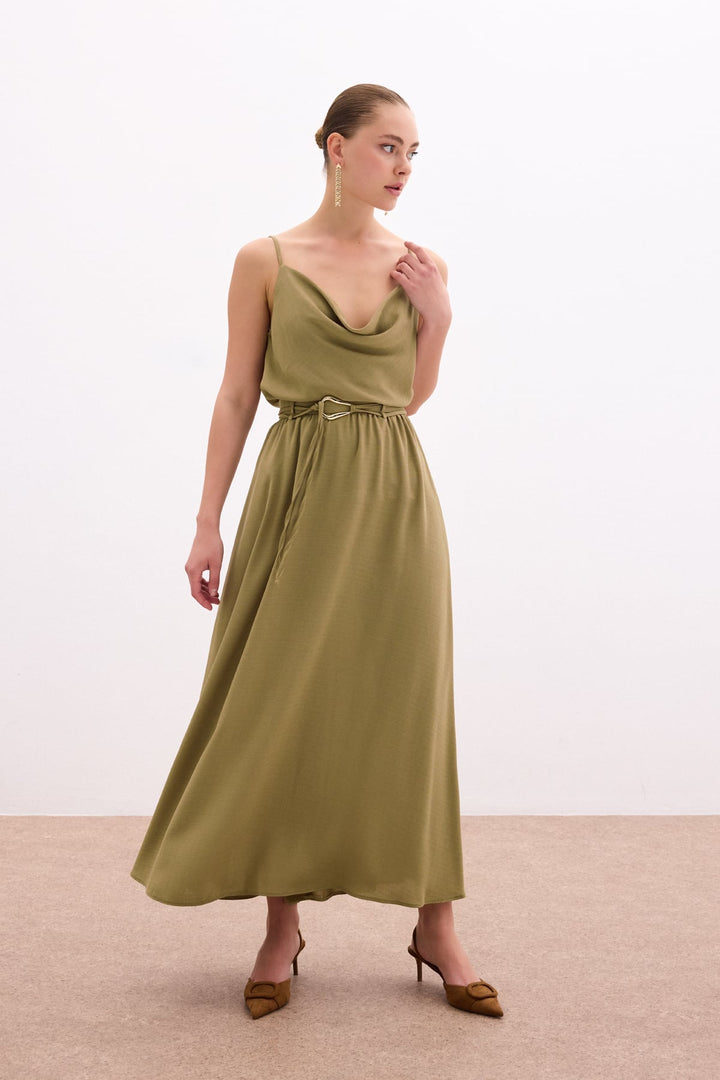 Sateen Jupe longue ceinturée - Kaki