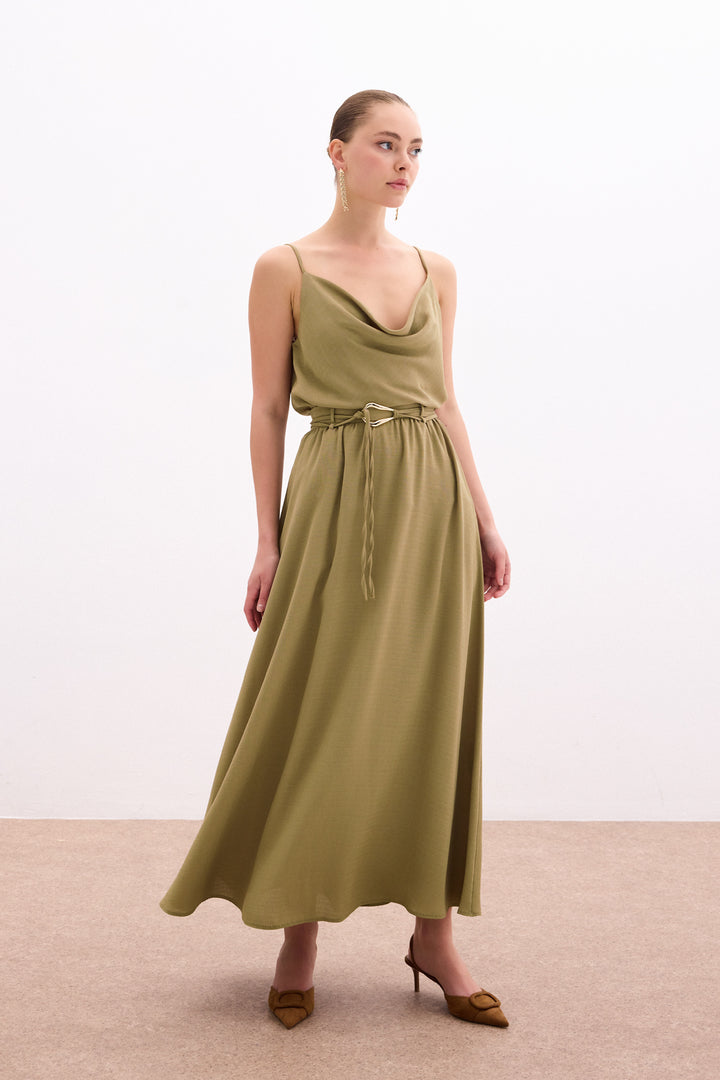 Sateen Jupe longue ceinturée - Kaki