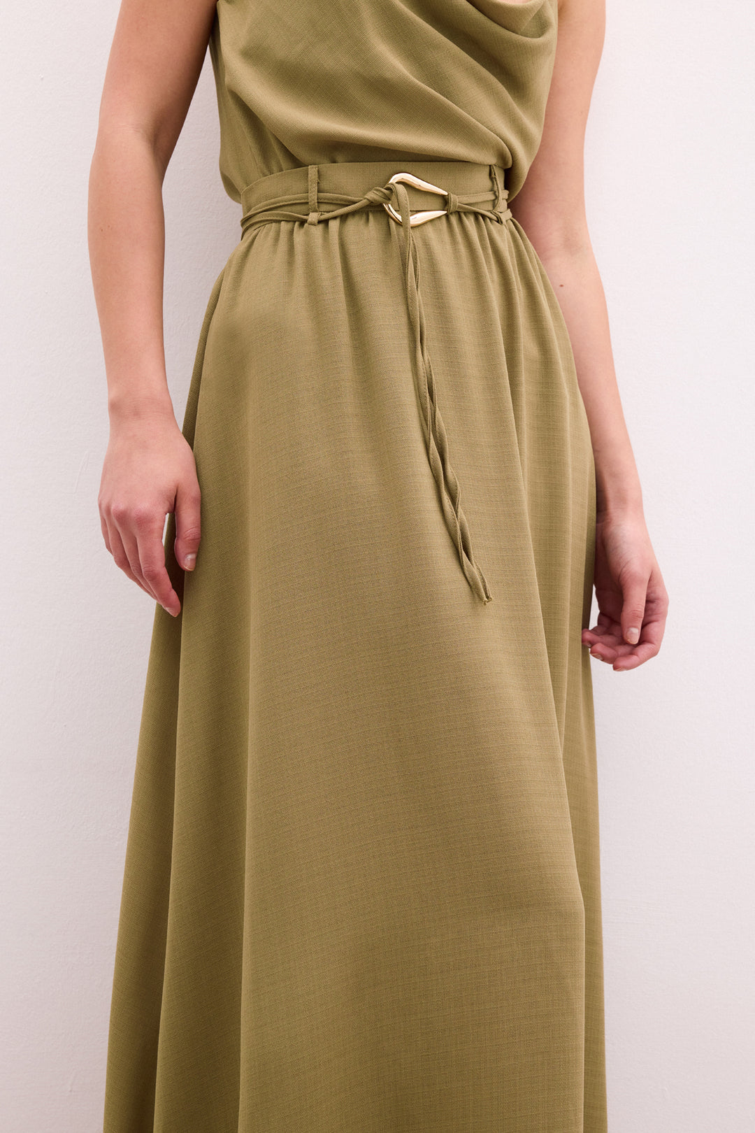 Sateen Jupe longue ceinturée - Kaki