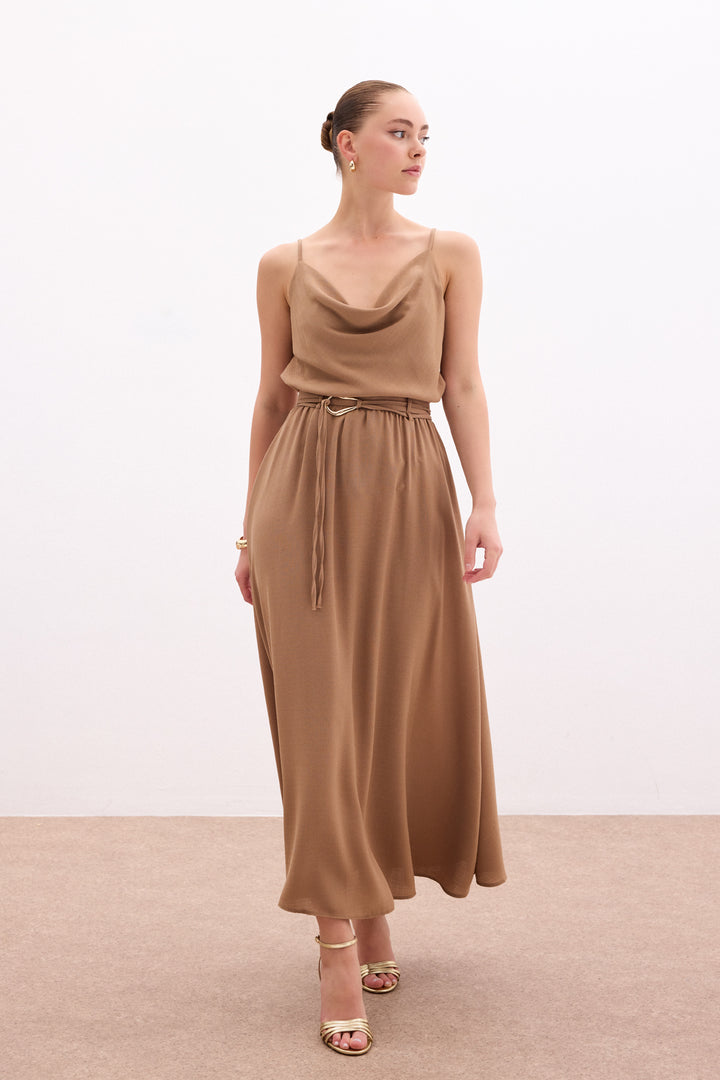 Sateen Jupe longue ceinturée - Vison
