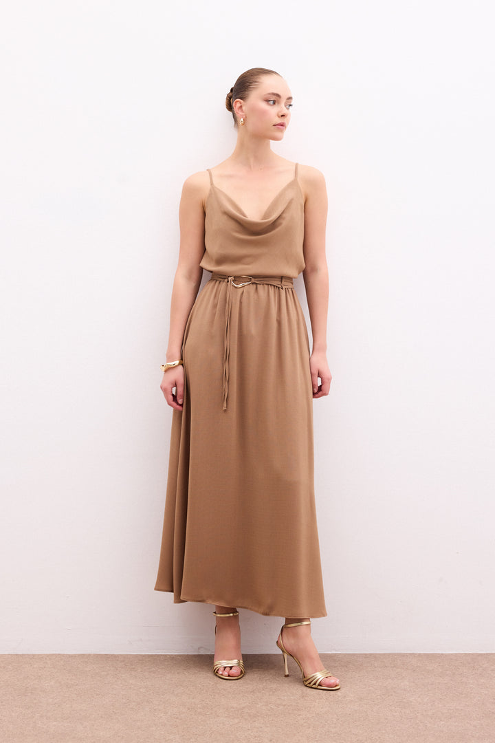 Sateen Jupe longue ceinturée - Vison