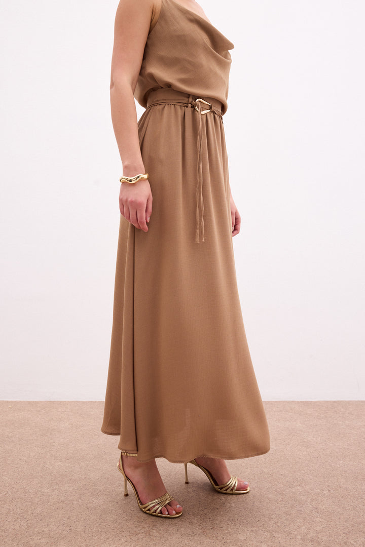 Sateen Jupe longue ceinturée - Vison