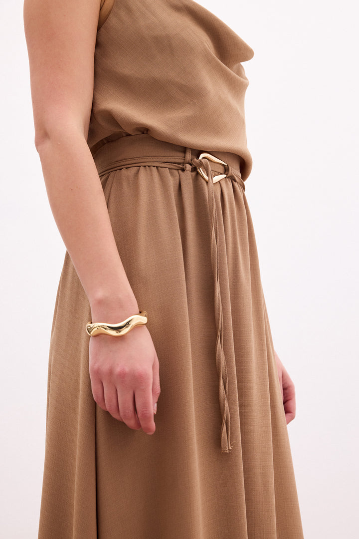 Sateen Jupe longue ceinturée - Vison