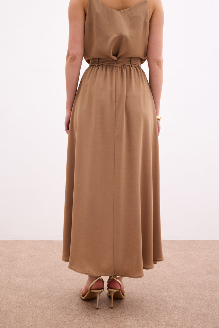 Sateen Jupe longue ceinturée - Vison