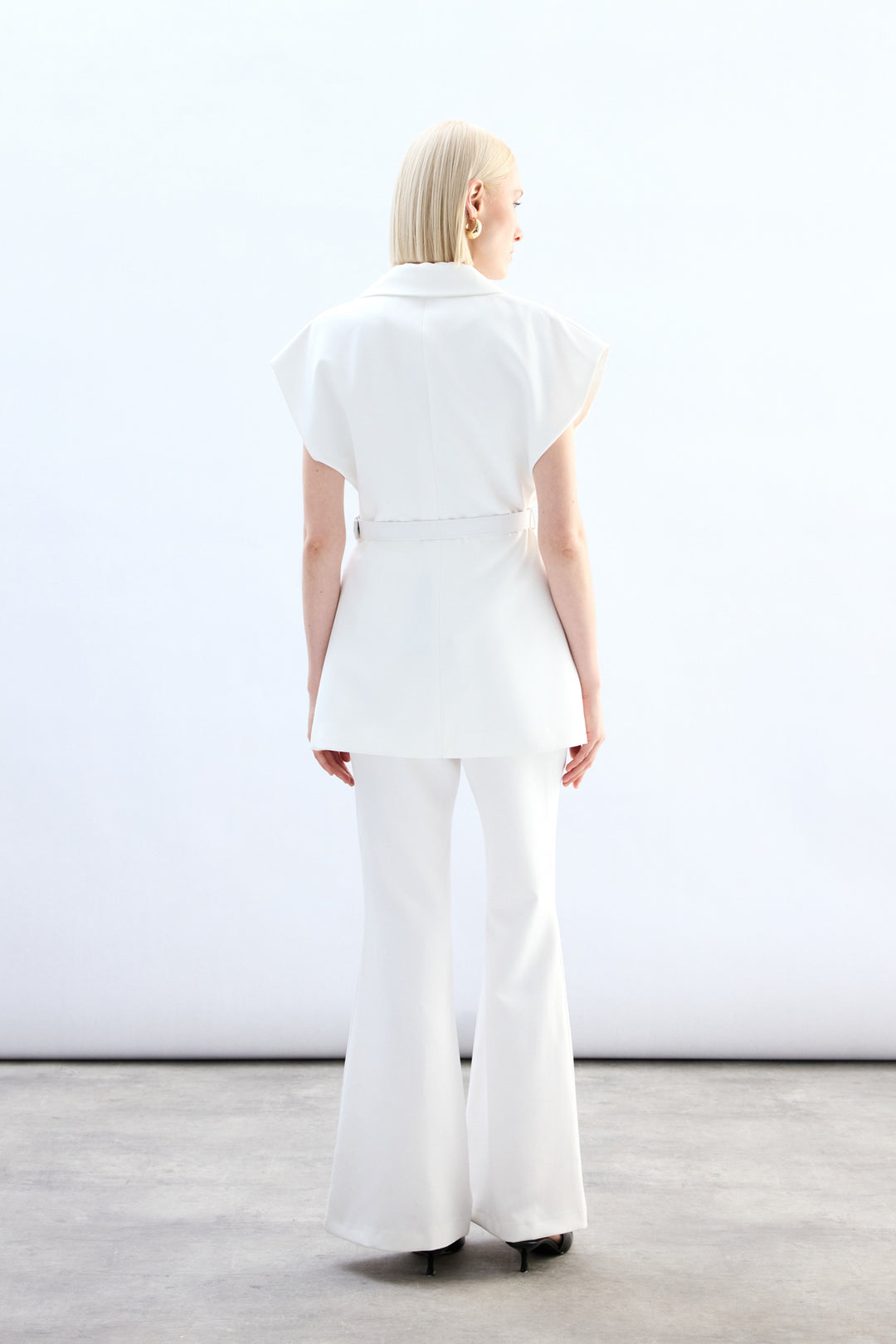Sateen Gilet long ceinturé - Écru
