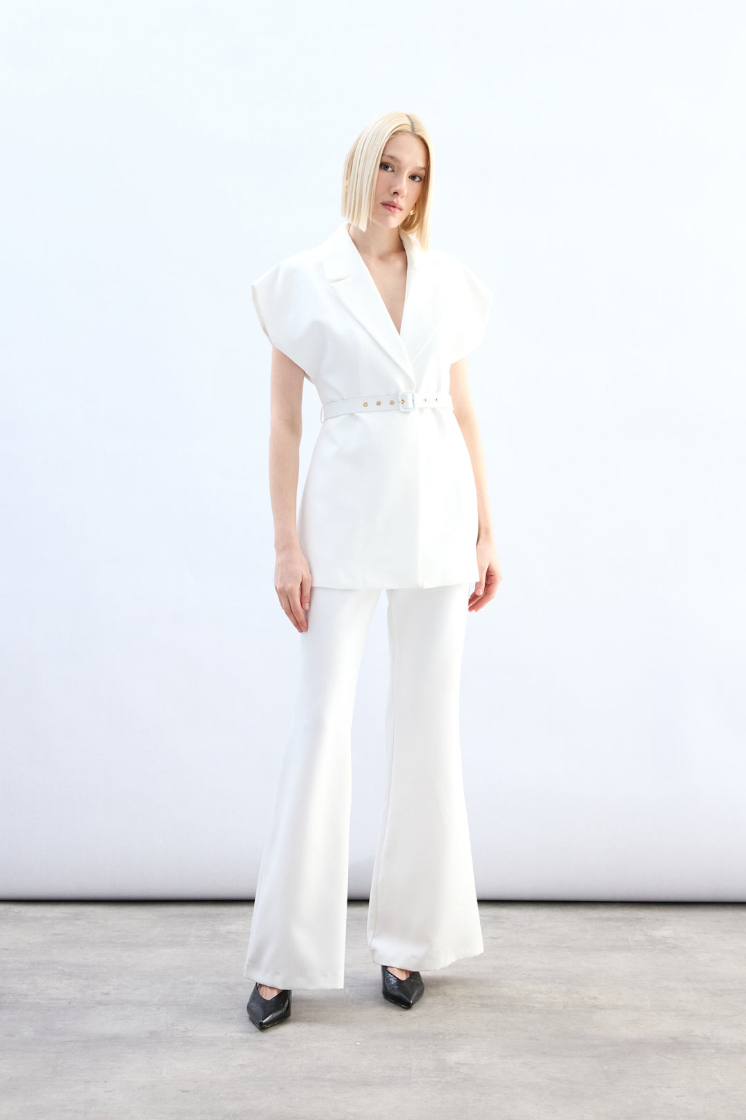 Sateen Gilet long ceinturé - Écru
