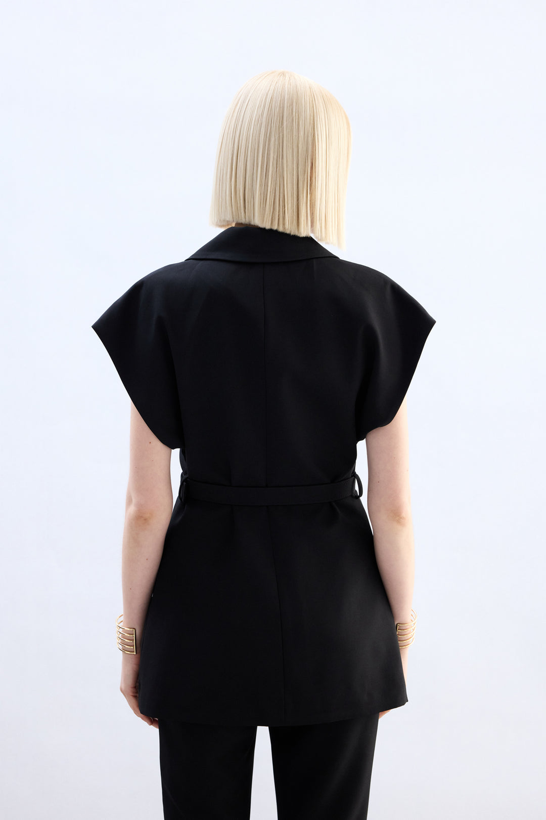 Sateen Gilet long ceinturé - Noir