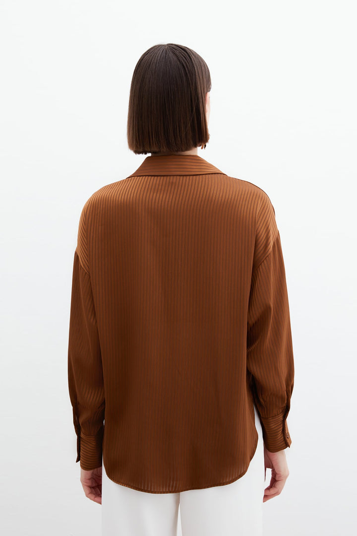Sateen Chemise à Rayures Texturées - Marron