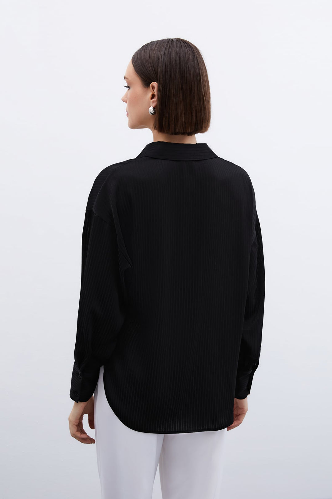 Sateen Chemise à Rayures Texturées - Noir