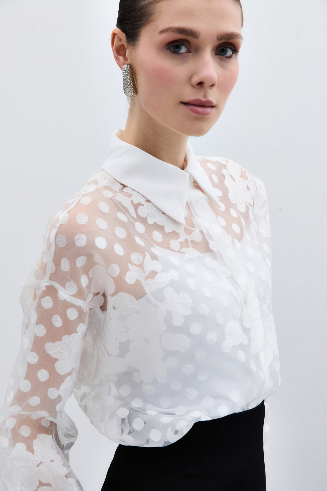 Sateen Chemise à Motifs - Écru