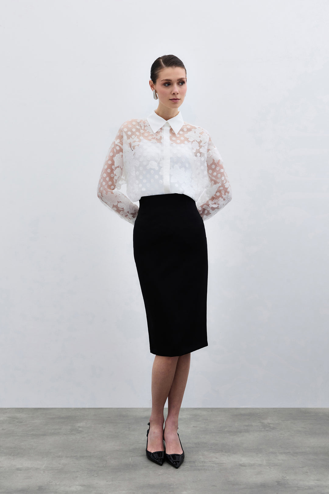 Sateen Chemise à Motifs - Écru