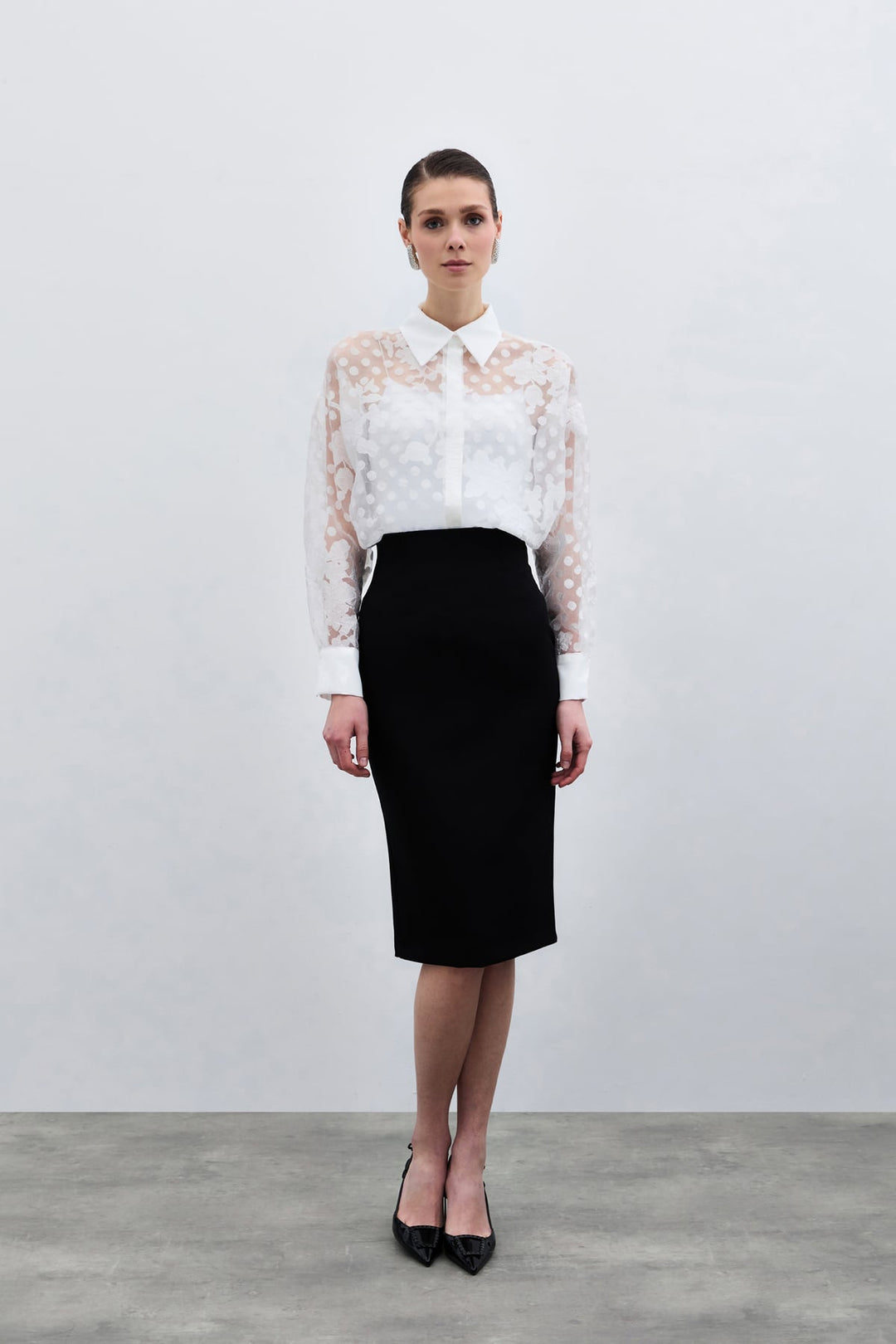 Sateen Chemise à Motifs - Écru