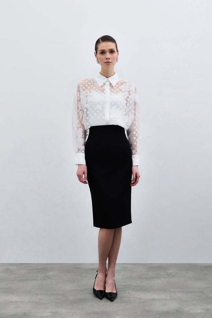 Sateen Chemise à Motifs - Écru
