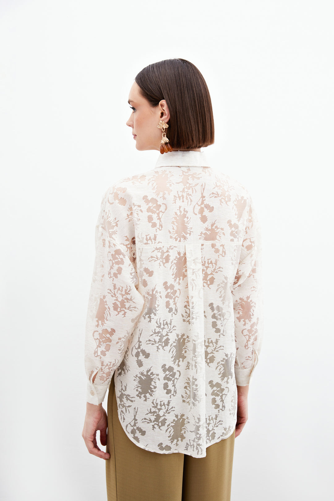 Sateen Chemise ample à motif ton sur ton - Crème
