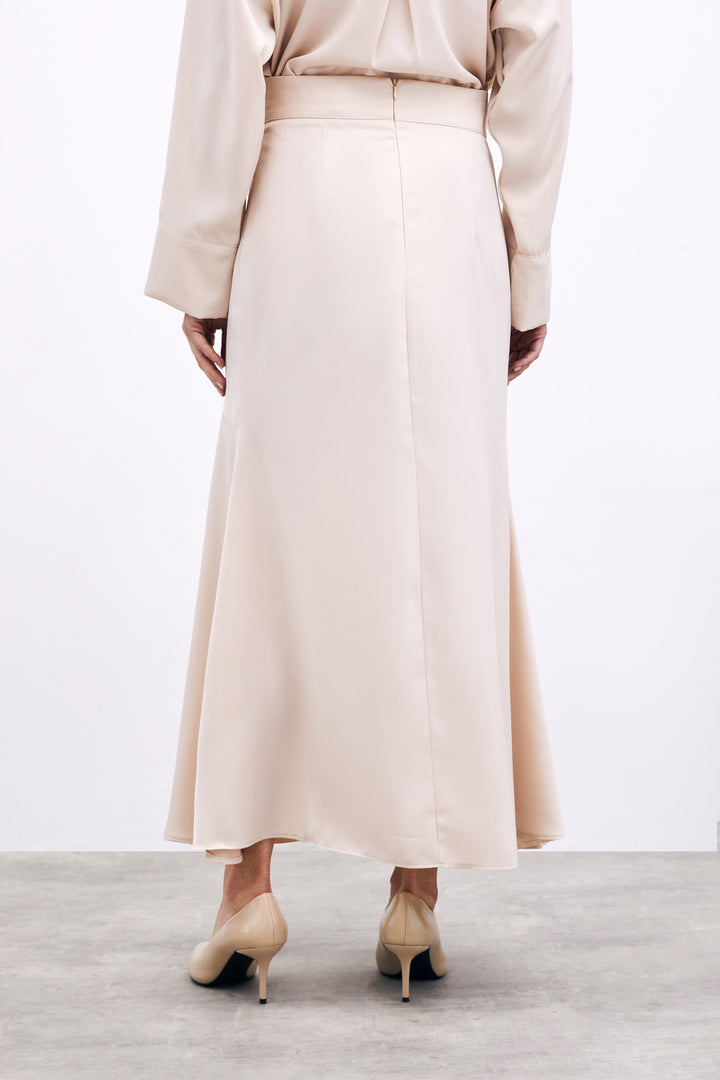 Sateen Jupe satinée avec détail coupé - Beige