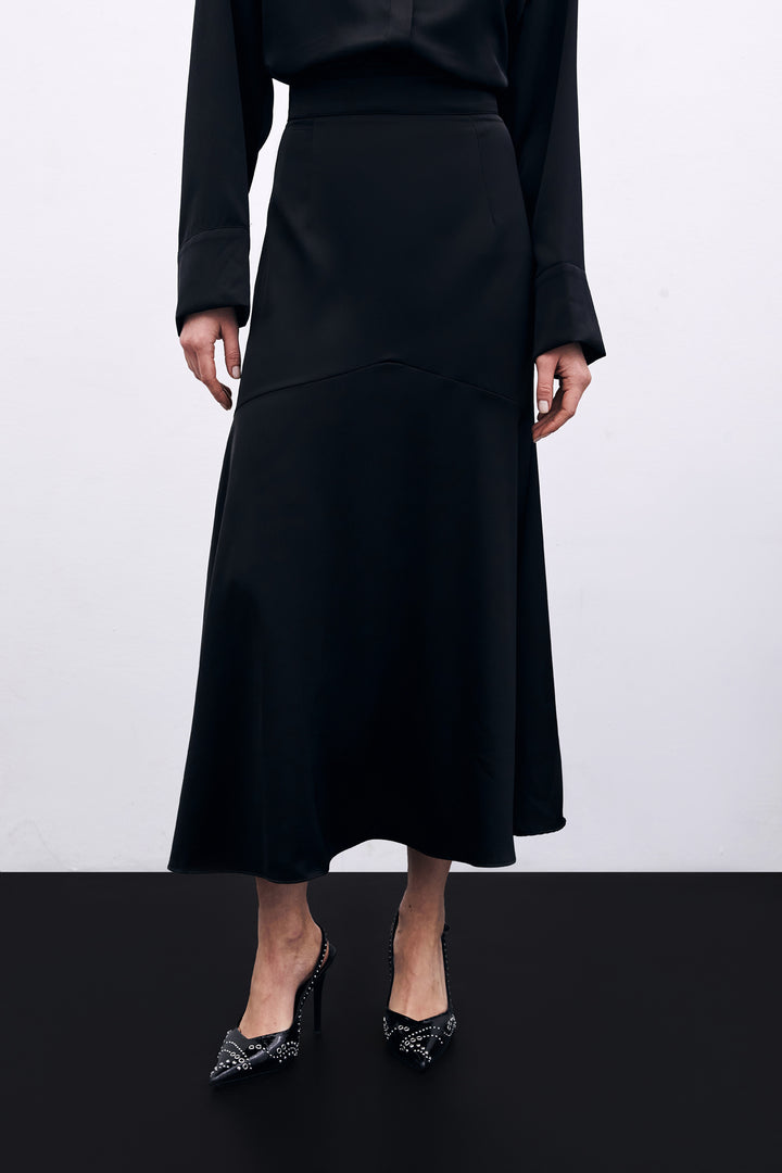 Sateen Jupe satinée avec détail coupé - Noir