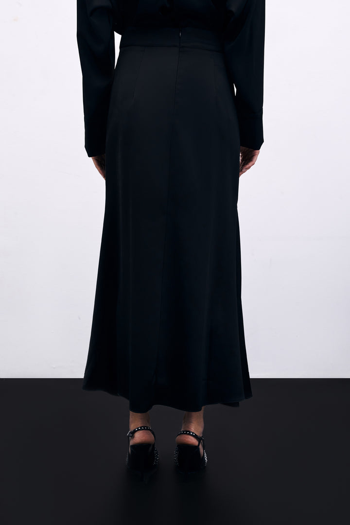 Sateen Jupe satinée avec détail coupé - Noir