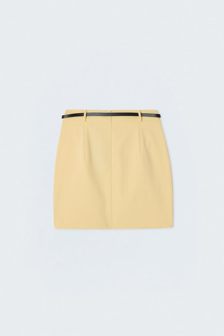 Sateen Mini jupe effet lin - Jaune