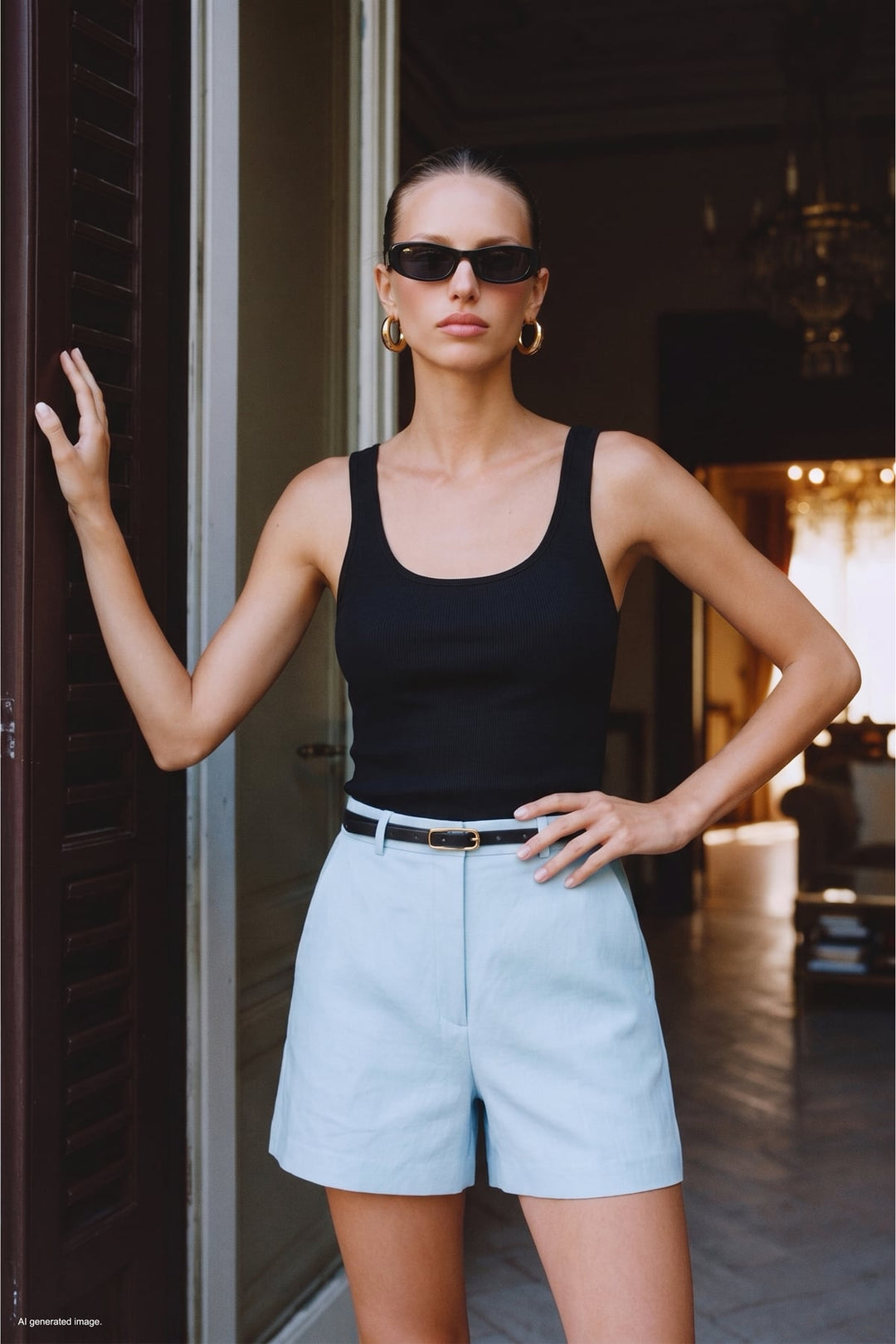 Sateen Short en Lin - bebe Bleu