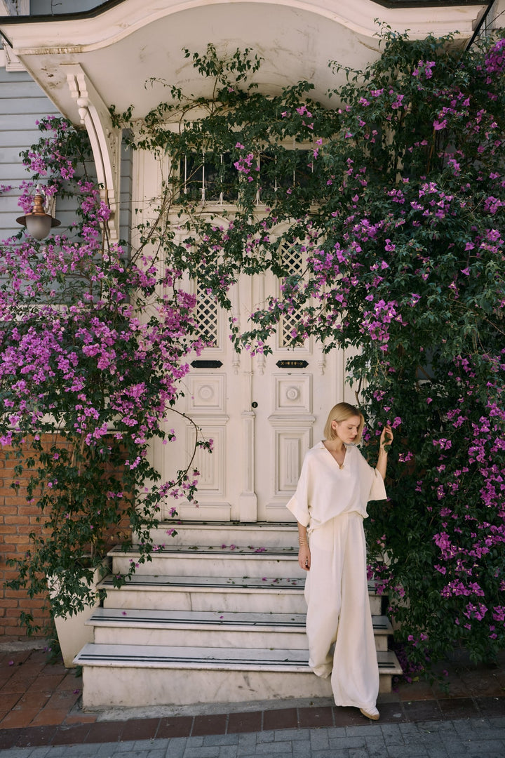 Sateen Pantalon en mélange de lin - Pierre
