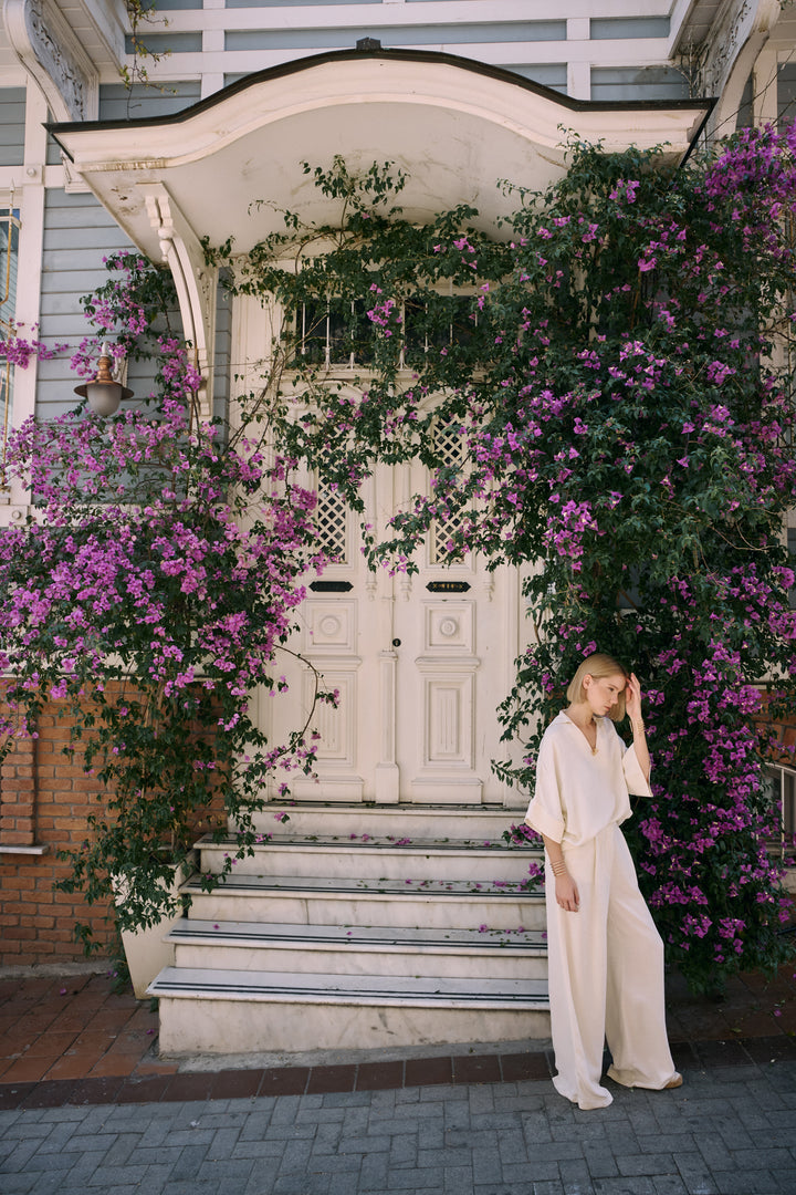 Sateen Pantalon en mélange de lin - Pierre