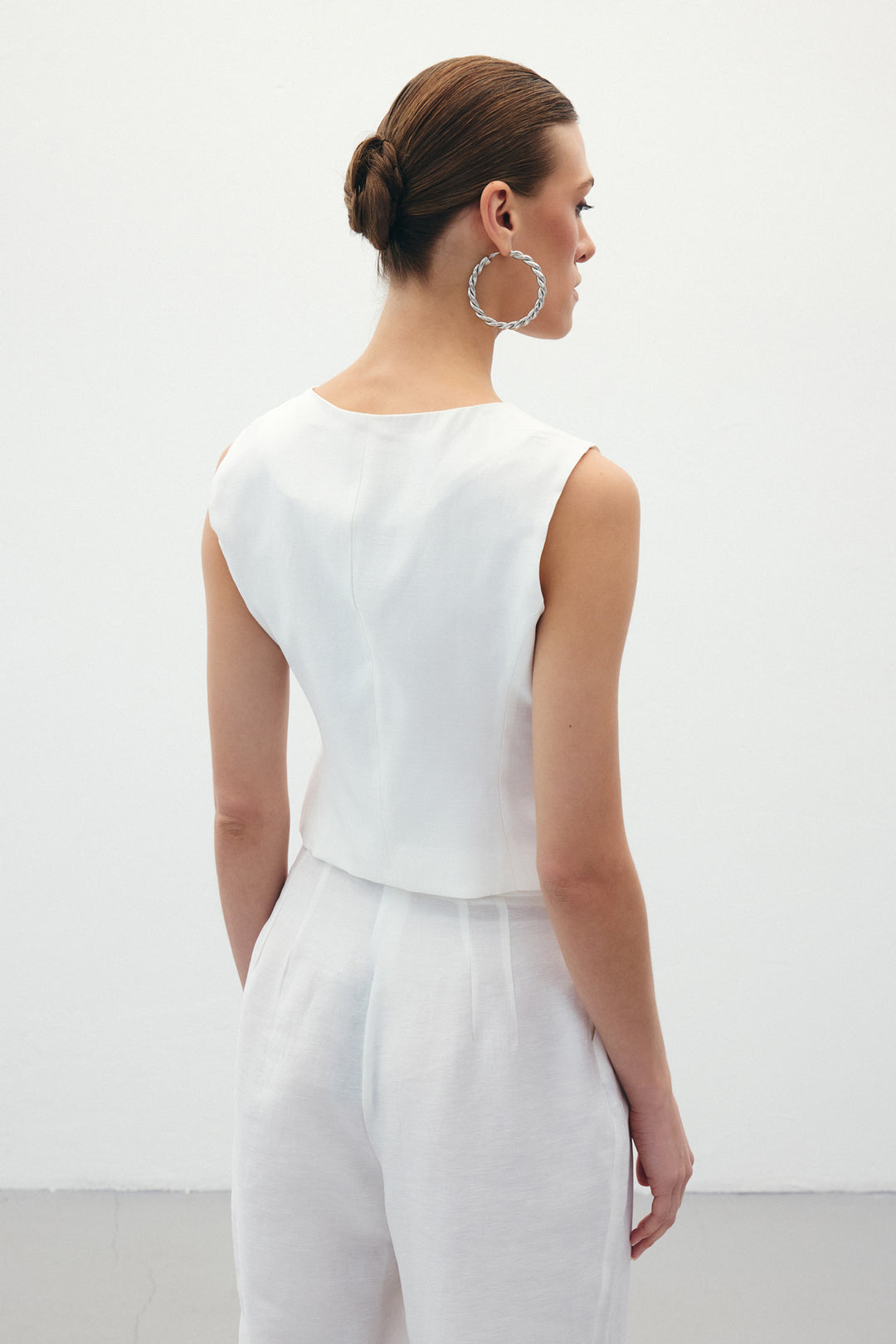 Sateen Gilet en lin - Écru
