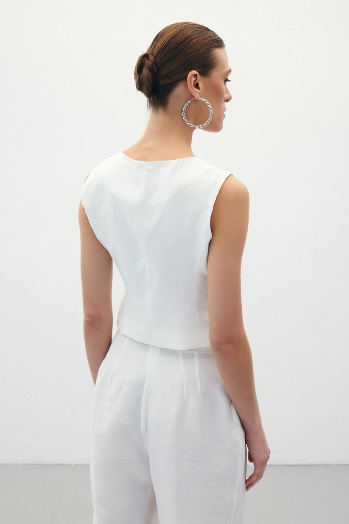 Sateen Gilet en lin - Écru