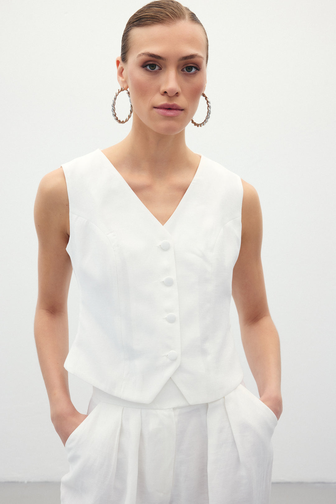 Sateen Gilet en lin - Écru