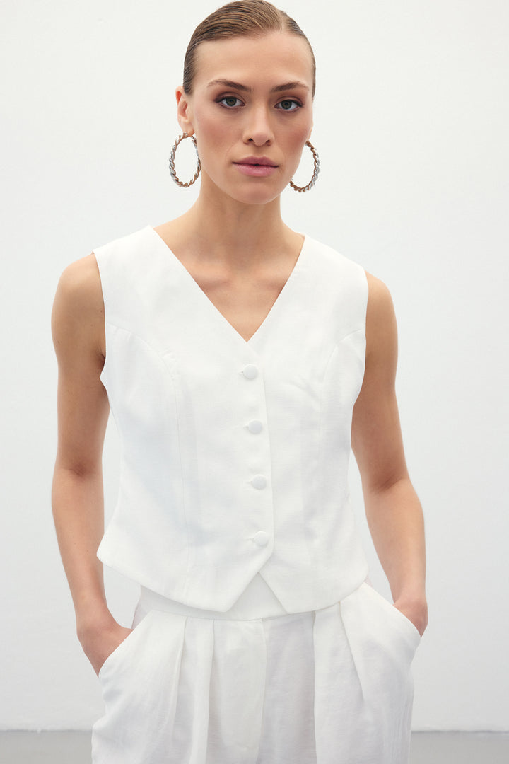 Sateen Gilet en lin - Écru