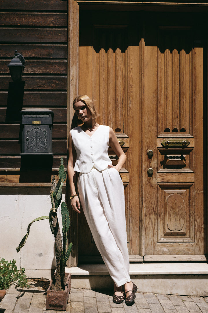 Sateen Gilet en lin - Écru