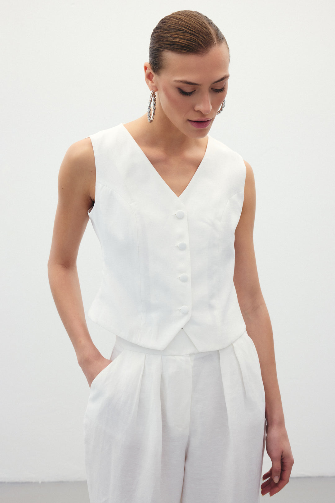 Sateen Gilet en lin - Écru