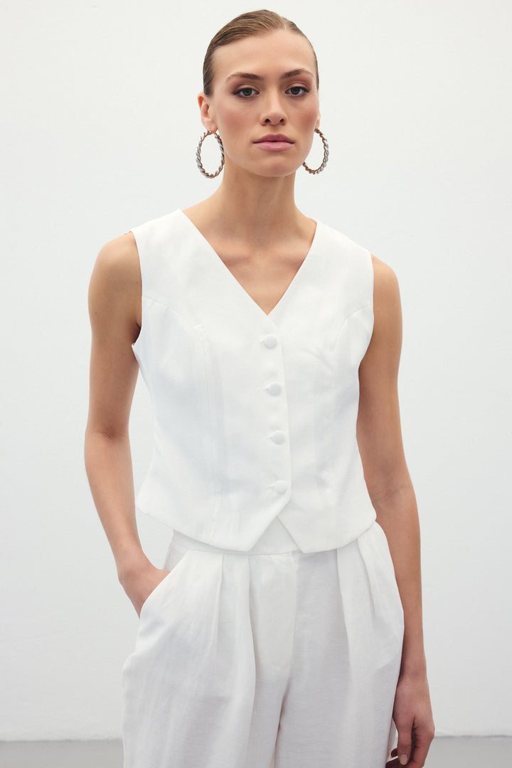 Sateen Gilet en lin - Écru