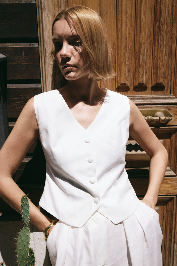 Sateen Gilet en lin - Écru