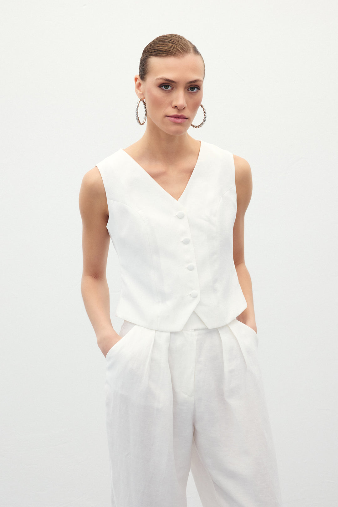 Sateen Gilet en lin - Écru
