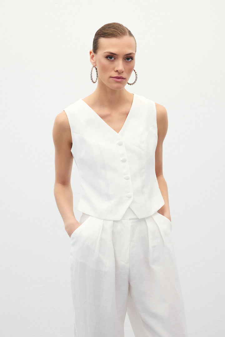 Sateen Gilet en lin - Écru