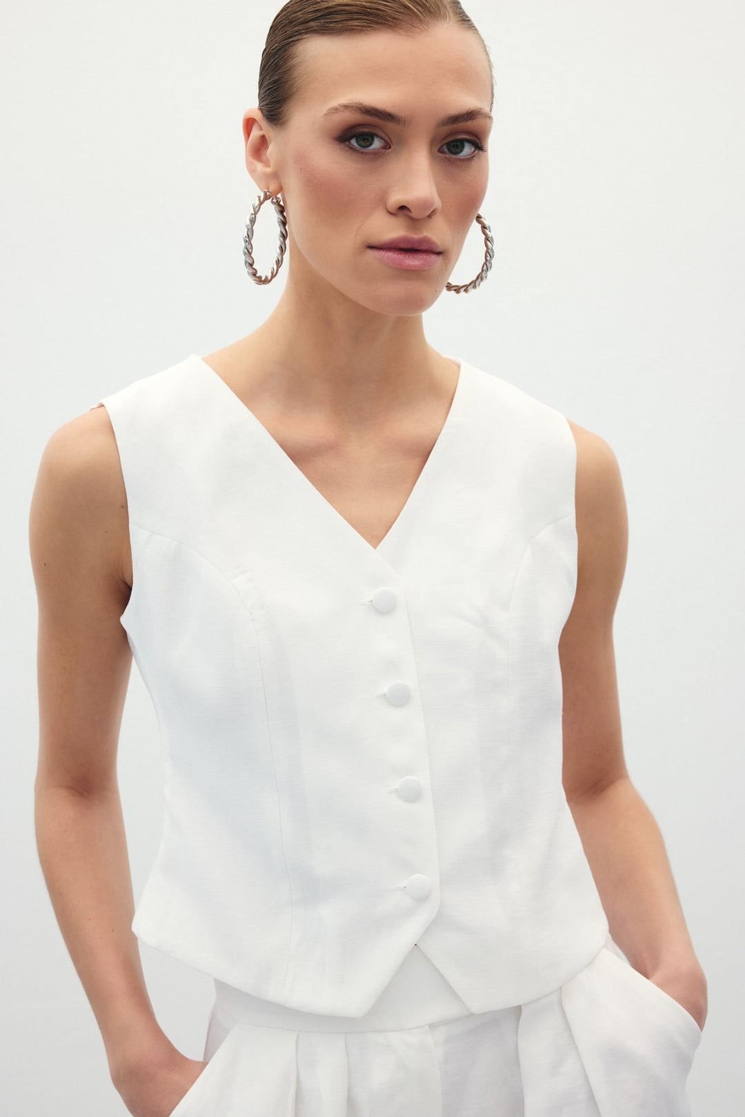 Sateen Gilet en lin - Écru
