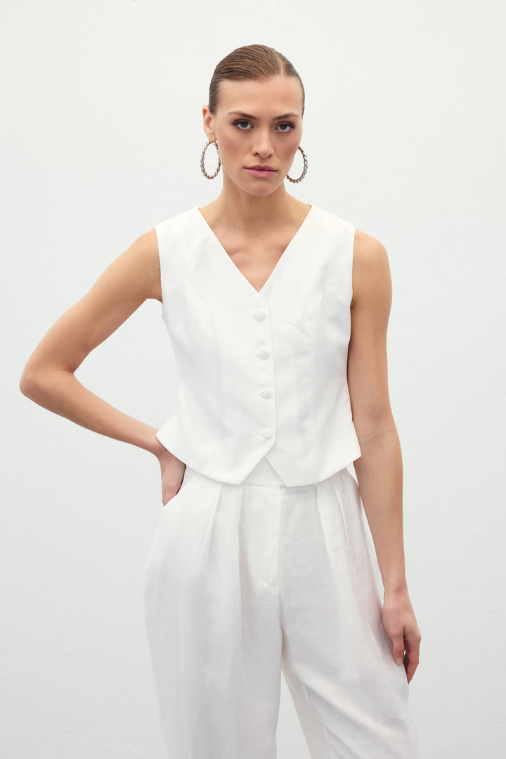 Sateen Gilet en lin - Écru