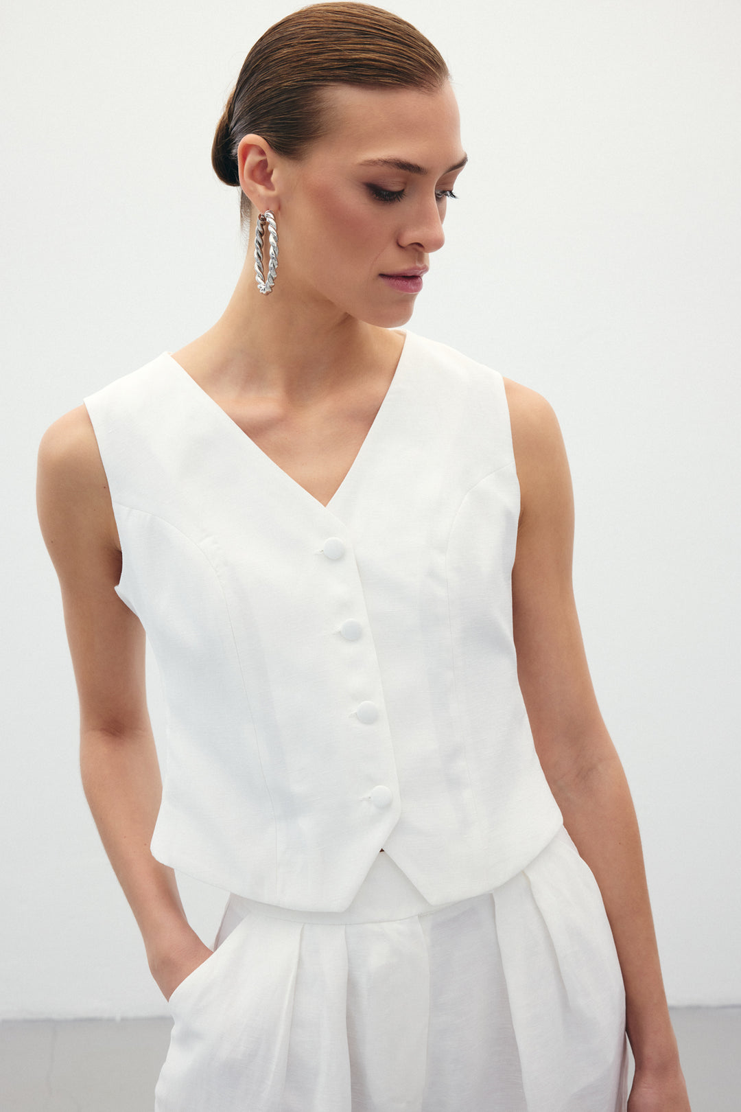 Sateen Gilet en lin - Écru