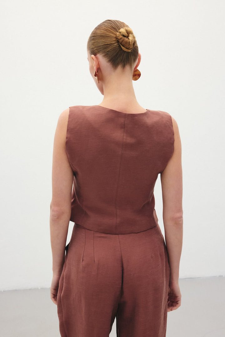 Sateen Gilet en lin - Marron