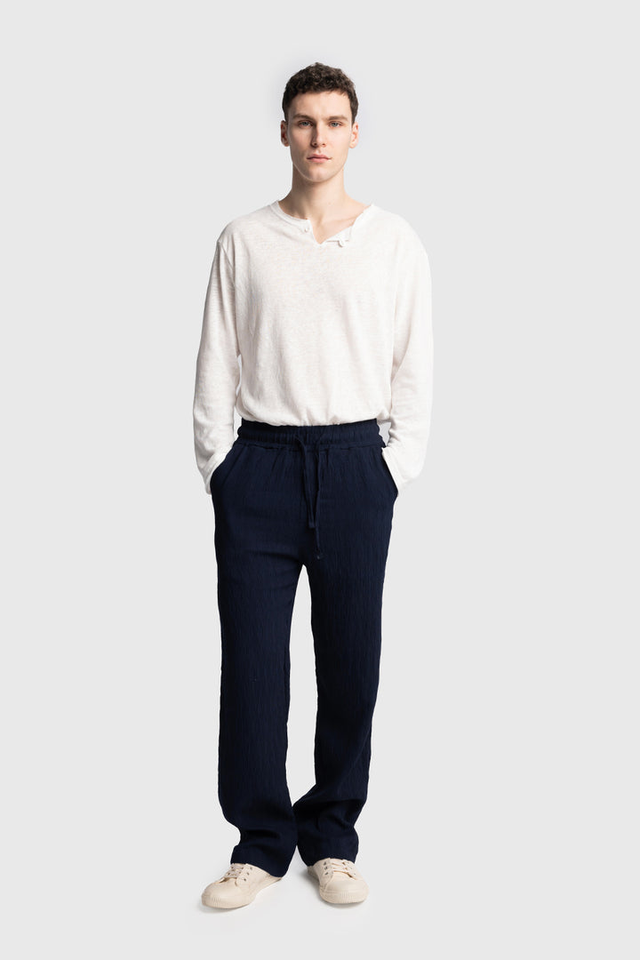 Giesto Pantalon à effet froissé - Bleu marine