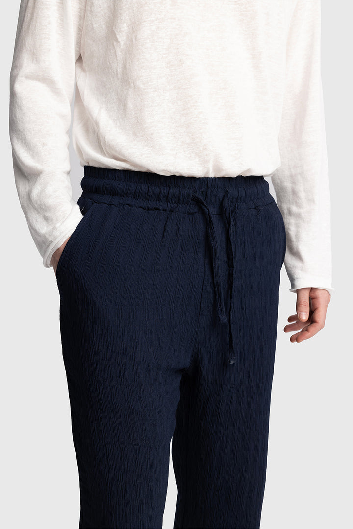 Giesto Pantalon à effet froissé - Bleu marine