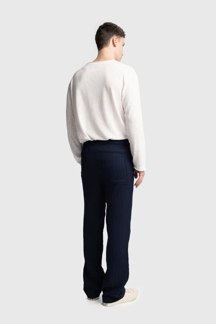Giesto Pantalon à effet froissé - Bleu marine